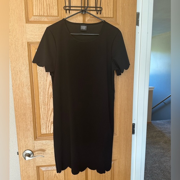 Short Sleeved Scalloped Black Dress - Picture 1 of 3